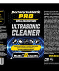 Badass Ultrasonic Cleaner And Degreaser Concentrate 128 Oz bottle label, makes eight gallons, for engine parts and carburetors.