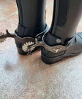 Western Cowboy Spurs With Straps Set For Men Hand Engraved German Silver Trims With Low Carbon Steel Spurs on boots