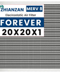 20x20x1 HVAC Furnace Air Filter Washable And Reusable Lasts A Lifetime MERV 8 shown with label and grid pattern