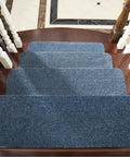 No Slip Stair Treads for Kids and Pets 28x9 Inch Indoor Carpet Runners With 100 Percent Polyester and TPE Backing, 13 Pack, Blue.