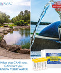 Get an A-Okay read on your well or tap water with this legit 8 pack water testing kit showing water testing bottles and tap.