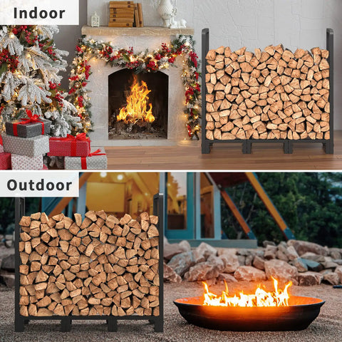 Heavy Duty Adjustable Firewood Rack For Indoor Outdoor Use Four Foot Long Wood Storage Stand Holds Up To 2600 Pounds by fireplace