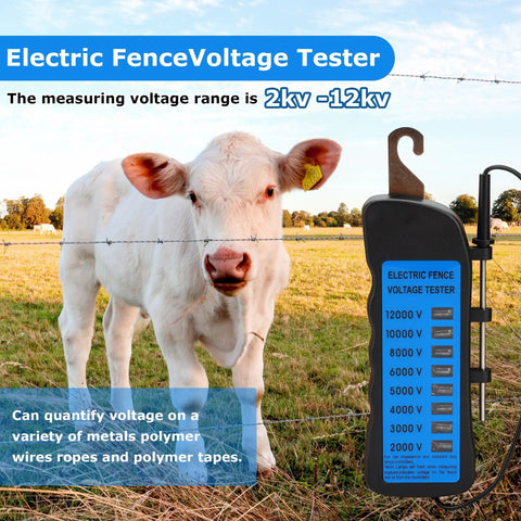 12KV Fence Tester With 8 Neon Indicator Lights Workhorse Electric Fence Voltage Meter For Farms Fault Finder And Quick Wire Fault Detection Tool For Easy Field Checks, blue