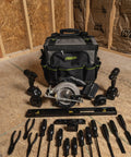 Rolling Tool Bag For Pros And Contractors Water Resistant Tough Gear Tote with tools on a construction site