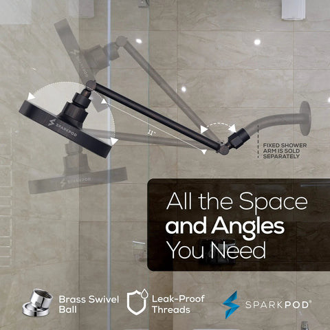 Round Rain Shower Head With Extension Arm, Height Adjustable High Pressure Shower Head in oil rubbed bronze showcased in bathroom.