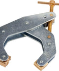 Heavy Duty Cantilever Arm Lever Clamp With T Handle And Deep Throat Design For Welding Fabricating Jobs, metallic finish, six inch opening.