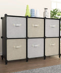 Smooth Setup Stackable Cube Storage Organizer Built For Quick Closet Upgrades And Smart Home Organization, 6 fabric bins in a black frame.