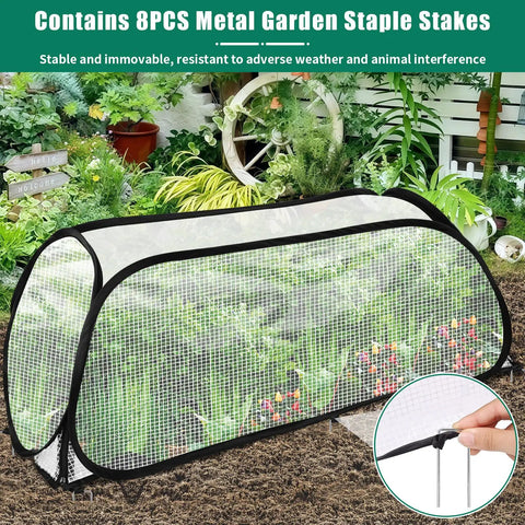 Two Pack Raised Bed Garden Covers 45 Inches Long 22 Inches Wide 16 Inches High Greenhouse Style Freeze Protection for Seedlings Fruits and Vegetables Rows Includes Stakes