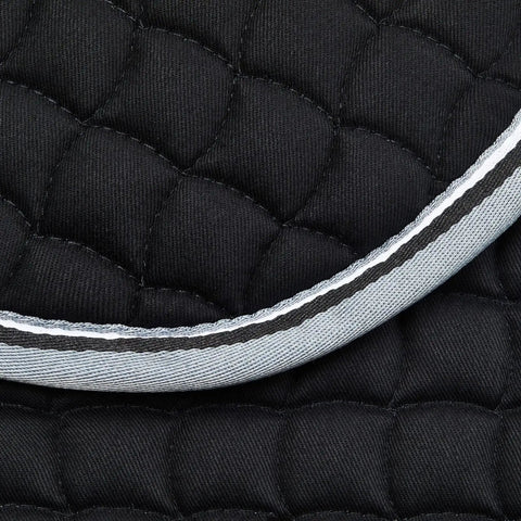 Close-up of Adepto Quilted Quick-Dry Dressage Saddle Pad For Horses With Two-Tone Trim Black Checkered Pattern Quilting