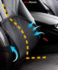 KingPhenix Two Pack Mesh Lumbar Support For Car And Office Chair on a vehicle seat, showing breathable mesh design and adjustable straps.
