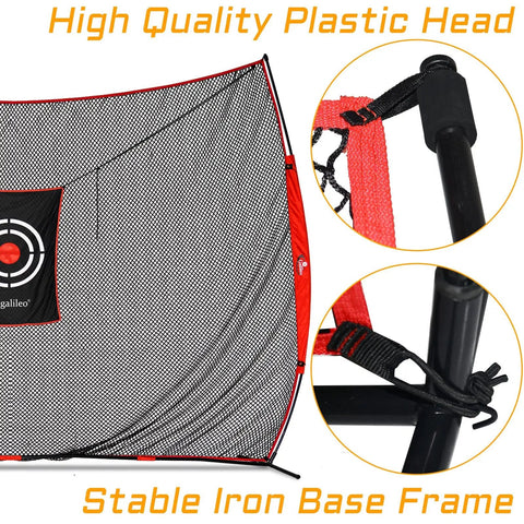 Backyard Golf Hitting Net With Heavy Duty Frame And Net For Real Golf Balls Indoor Outdoor Use showing plastic head and iron base