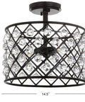 Oil Rubbed Bronze 2 Light Iron And Crystal Semi Flush Mount Ceiling Fixture For Bedroom Modern Glam With Clear Crystals UL Listed LED Bulbs Included Elevates Any Modern Bedroom Decor, side view showing crystal details
