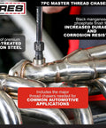 ARES 7-piece thread chaser set in heat-treated carbon steel with black manganese phosphate finish for automotive threads