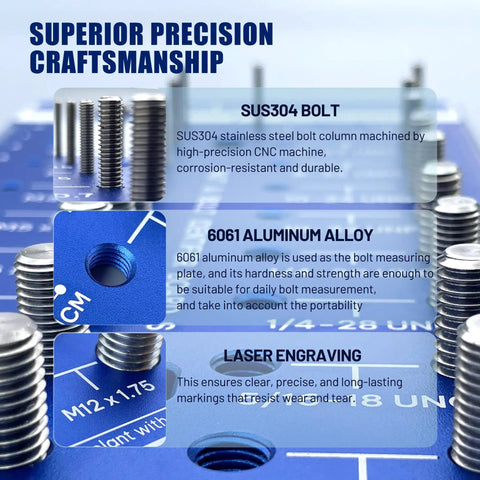 Thread Checker 31 Size Dual Panel Aluminum Gauge With 304 Stainless Pins SAE And Metric Nut And Bolt Size Finder