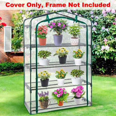 Extra Wide 4 Tier Greenhouse Replacement Cover 63 x 40 x 19 Inches Durable Clear PVC For Plants And Flowers Roll Up Zipper Door Breathable Air Flow And Humidity Control Frame Not Included