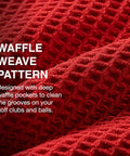 Game Changing Magnetic Microfiber Golf Towel That Snaps Onto Carts Or Wedges For quick drying and divot fixes, featuring a red waffle weave design.