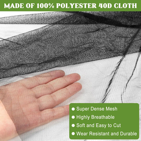 Close-up of 100% polyester 40D cloth used in 39 By 10 Foot Mosquito Netting For Garden And Patio, Bird And Bug Guard To Protect Veggies And Fruits.