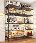 Beefy Heavy Duty Five Tier Metal Storage Shelving Unit 45.5 Inch Wide With Open Sides For Kitchen Garage And Retail Use Large Capacity Stable Steel Construction Easy Assembly Perfect For Tools And Gear, loaded in kitchen