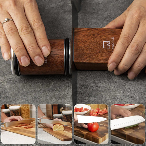 Rolling Knife Sharpener With Diamond And Ceramic Disc Technology for Kitchen and Pocket Knives, Wooden Design