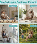 Egg Chair With Stand For Indoor Outdoor Chill Vibe, Hanging Rattan Wicker Swing, 350 lb capacity, used on patio, porch, bedroom, and garden.