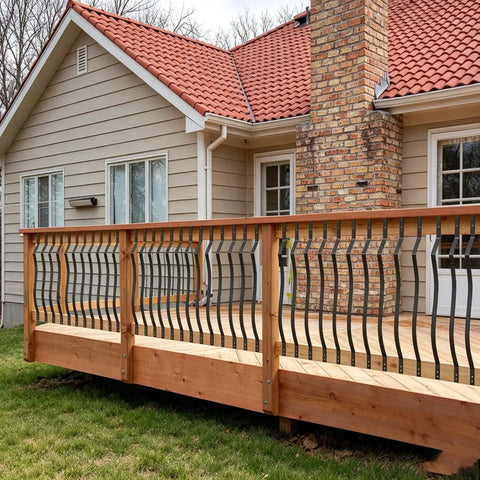 51 Pack 29.5 Inch Matte Black Iron Deck Balusters With Complete Hardware Kit For Exterior Stair Railing And Porch Safety Fences That Look Dope And Install Like A Breeze No Stress At All on wooden deck railing.