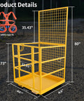 Tough As Nails Heavy Duty Forklift Man Basket And Safety Cage With 1300 Pound Capacity showing dimensions and safety harness.