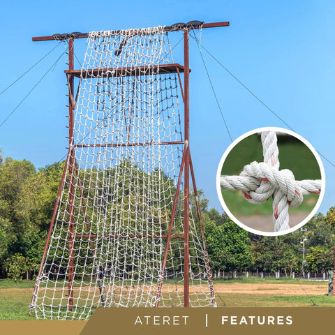 Climbing frame with One Quarter Inch Twisted Poly Dacron Rope With Polyolefin Core, 3 Strand High Strength Utility Rope detail view.