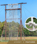 Outdoor climbing net using Half Inch Twisted Poly Dacron Rope With Polyolefin Core 200 Feet Three Strand High Strength Bull Rope.
