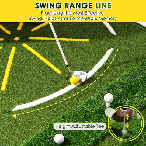 5x4ft Dual Turf Golf Hitting Mat With Built In Ball Tray, Alignment Guide, Seven Hitting Holes For Driving And Chipping close-up