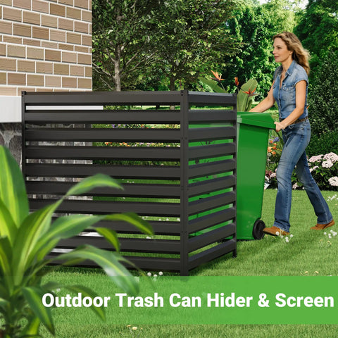42 Inch By 38 Inch Outdoor Metal Privacy Fence Panels No Fade Rust Resistant For Outside Use, Trash Can Hider, Black Finish