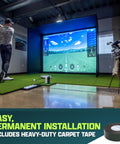 Indoor Golf Simulator Turf 10 X 6 Ft 15mm Elite Pro Grade Golf Turf For Home Setups with screen and golf club bag shown
