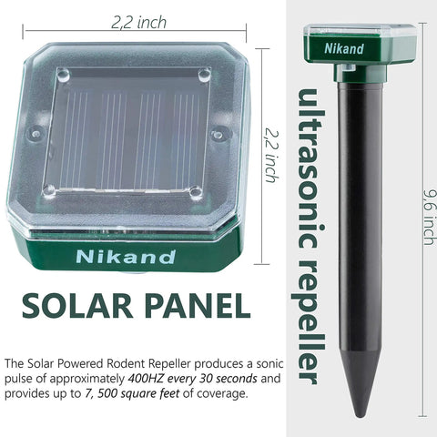 Solar Mole Repellent Ultrasonic 4 Pack for lawn garden yard home humane pest deterrent with solar panel guide illustration
