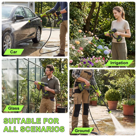 Top Shelf Cordless Handheld Washer With Brushless Motor Portable Pressure Washer Featuring Hella Strong Water Flow and Three Adjustable Pressure Settings for Cars and Gear, washing a car