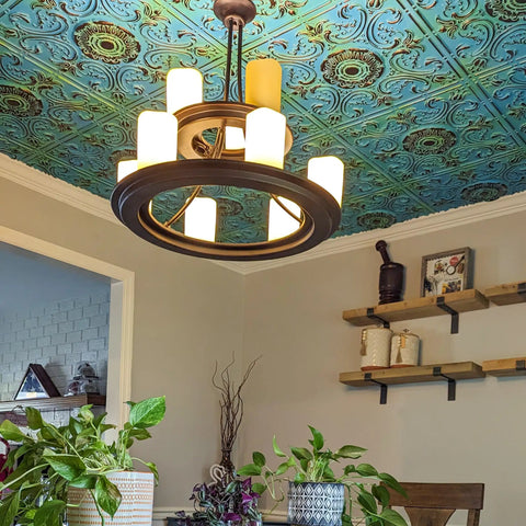 PVC 2x2 Ceiling Tile in Medieval Blue for Lay-In or Glue-Up Install, Fire Rated Class A, Easy DIY Ceiling Makeover
