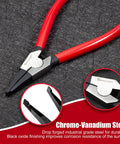 8 Inch Lock Ring Pliers with Special Angle Tips, red Plastisol grips, for installing and removing circlips, gearshift locking rings.