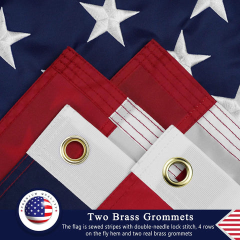 Heavy Duty 3x5 Ft Outdoor US Flag Made From Nylon For High Wind, Fade Resistant And Waterproof With Embroidered Stars, Sewn Stripes, Brass Grommets