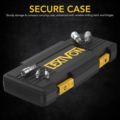 Secure case with bits for Master Torx Bit Socket Set 34 Piece Premium S2 Alloy Steel With Solid Star And Tamper Proof Bits T6 To T70.