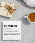 Engineer Definition Decor Box Sign For Office And Home Nerdy Wooden Gift For Civil Software Mechanical Electrical Engineers Great Desk Decor For Coworkers Friends And Family Rustic 5x5 Inches with gift and coffee cup.