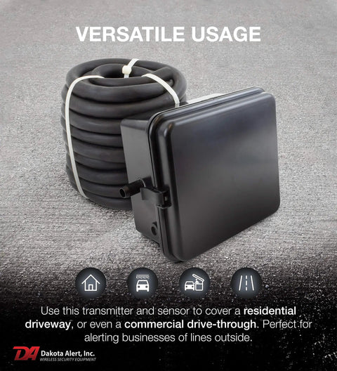 One Mile Wireless Driveway Alarm Sensor With Heavy Duty Rubber Hose 25 Ft No Brainer Setup Works With Any Dakota Alert 4000 Series Transmitter Or Receiver Real Time Alerts For Easy Driveway Security, coiled hose and transmitter