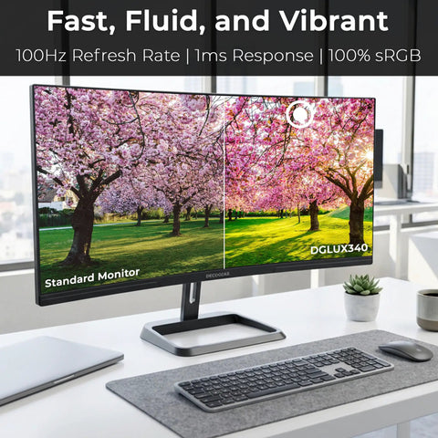 Front view of 34 Inch Curved Ultrawide Monitor Dope For Your Desk Setup With 3440x1440 WQHD and HDR displaying vibrant images