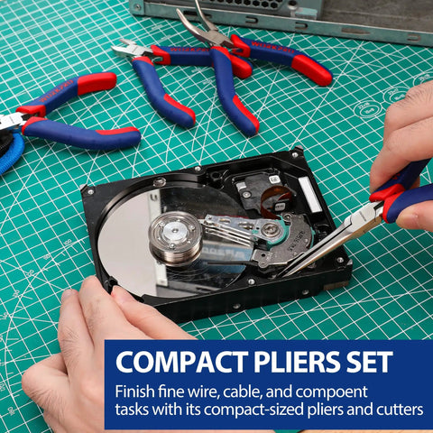 Solid 33 Piece Precision Repair Tool Kit With Screwdrivers Pliers Tweezers Utility Knife Blades For Phones Laptops Consoles, compact pliers working on hard drive.