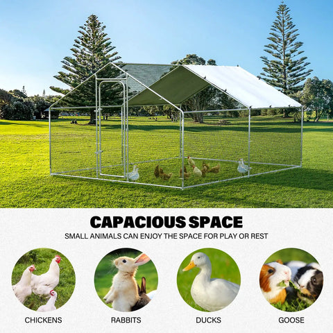 Massive Metal Chicken Coop With Walk In Run And Covered Spire Roof For Backyard Poultry Pen Ideal For Chickens Ducks And Rabbits