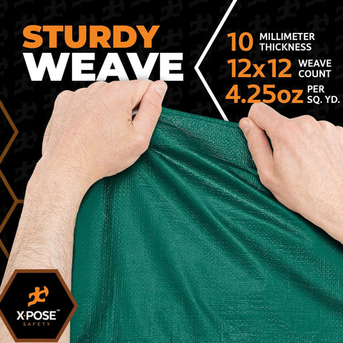 Hands holding Heavy Duty Poly Tarp 15 Foot By 25 Foot 10 Mil Waterproof Cover With UV Blocking Laminated Coating Grommets