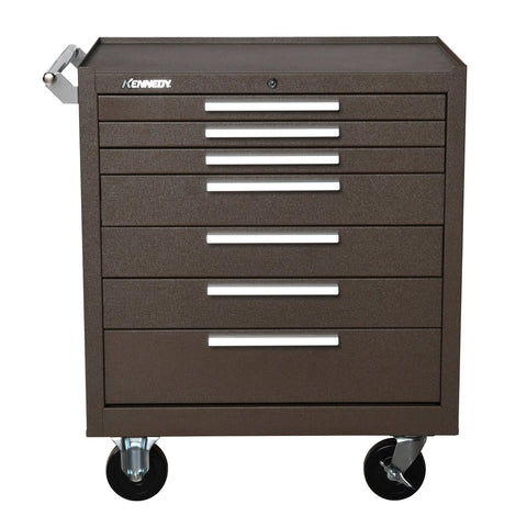 Heavy Duty 7 Drawer Rolling Tool Cabinet With Chest Wheels In Brown Wrinkle Finish, Premium Steel, Powder Coat