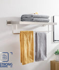 24 Inch Double Towel Rack And Shelves In Brushed Nickel Stainless Steel Wall Mount With Rustproof SUS304 Two Bars Bath Organizer