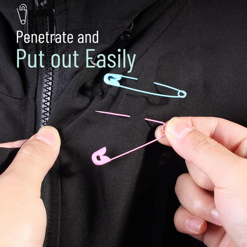 Snazzy Assorted Safety Pins 300 Piece Pack With Five Durable Rust Resistant Sizes In Bright Colors Perfect For Crafting Sewing And Quick Repairs Around The House