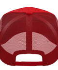 Back view of Cool CNC Vise Gauge Trucker Hat With Adjustable Mesh Back Perfect For Machinists And Tool Guys Who Love Precision Gear And Work Hard In Red.