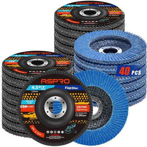 Four And One Half Inch Flap Discs For Angle Grinder T27 Zirconia Abrasive Grinding Wheel 40 Grit Disc Pack Of 40 displayed