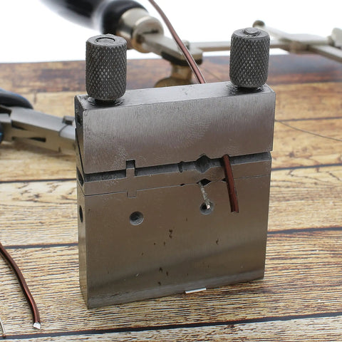 Swiss Style Miter Cutting Vise Jig for Metalworking, solid steel build, 2.75 by 2 inches, holds wire for filing and bending