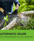 Powerhouse 40V Brushless Cordless Chain Saw With Heavy 16 Inch Bar And Included Battery Pack Straight Out The Box cutting log with automatic oiler.